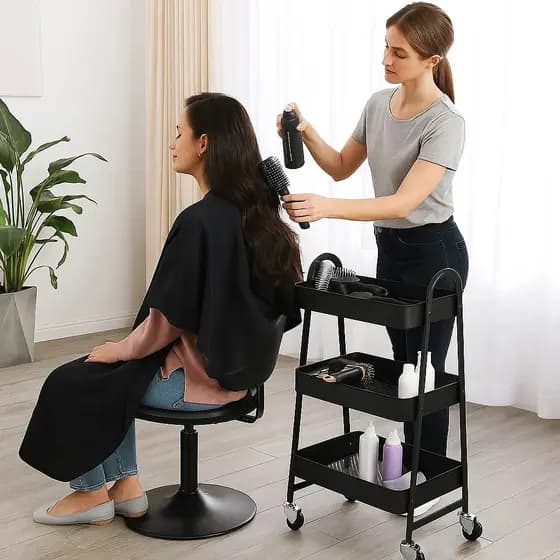 Carrinho 3 Prateleiras Metal Preto Suporte Móvel Organizador Com Rodinhas Fruteira Banheiro Cozinha Salão Porta Objetos
