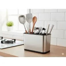 Suporte Porta Talheres Inox Organizador Cozinha 18cm Escorredor Resistente Não Enferruja Guarda Facas Garfos Pegadores