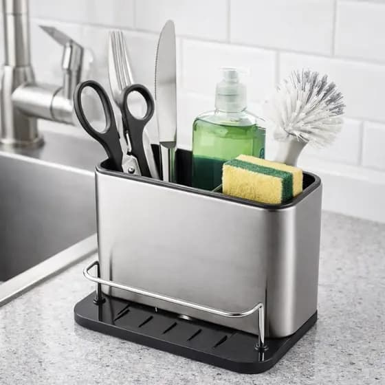 Organizador de Pia Inox Porta Esponja Detergente Talheres Acessorios de Cozinha Design Duravel Escorredor Não Enferruja