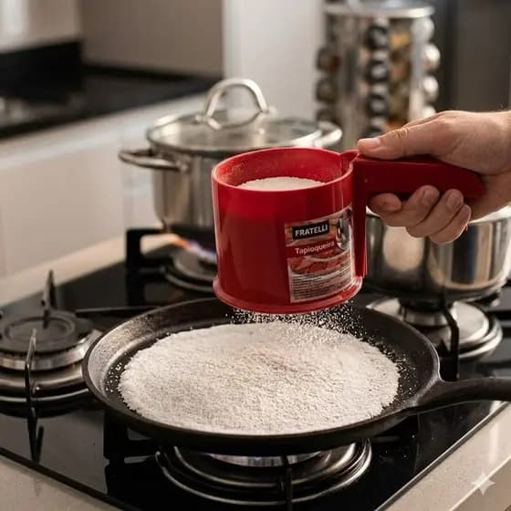 Peneira Polvilhador de Tapioca Farinha Açúcar Tapioqueira Vermelho e Preta Sortida Uso Culinário Confeitaria Bolos Pães