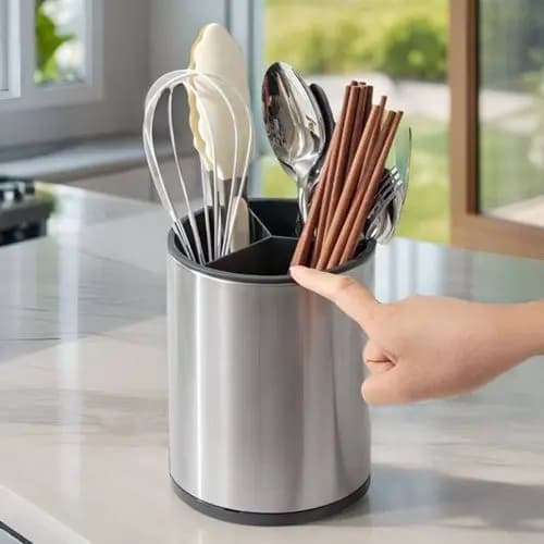 Porta Talher Redondo Inox Com Escorredor Organizador Utensilios Cozinha Higiênico Resistente Sofisticado Chá de Panela