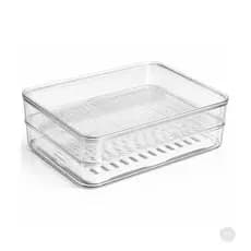 Porta Frios Duplo Organizador de Geladeira Transparente Com Divisória Queijo Presunto OU