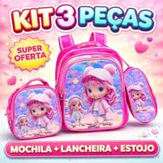 Kit Escolar Infantil Menina Mochila - Estojo e Lancheira Térmica