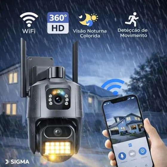 Câmera IP PTZ Externa WiFi 2MP HD 360° | Visão Noturna Colorida | Detecção de Movimento | Áudio | App Celular
