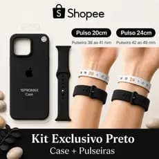 Kit Case + Pulseira Silicone Preta para iPhone e Apple Watch Luxo Premium