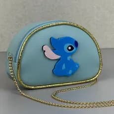 Bolsa Stitch Infantil Azul Claro com Alça Dourada Personagem