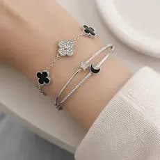 Conjunto de pulseira  trevo de quatro folhas sortudo estilo minimalista