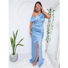 Vestido Longo mula manga com fenda frontal - Festa / Madrinha / Casamento / Formatura / ombro a ombro
