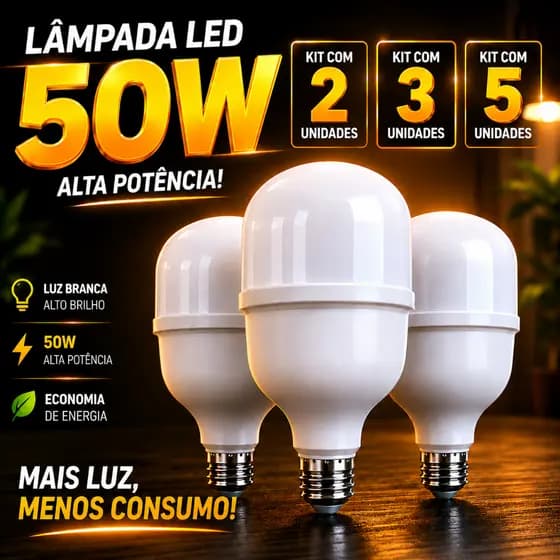 Kit Com 2/3/5 Lâmpadas Bivolt Alta Potencia 50w 6500K Super Bulbo Forte Luz Branca lâmpada led quarto lâmpada cozinha