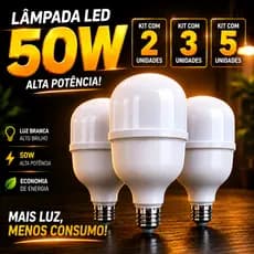 Kit Com 2/3/5 Lâmpadas Bivolt Alta Potencia 50w 6500K Super Bulbo Forte Luz Branca lâmpada led quarto lâmpada cozinha