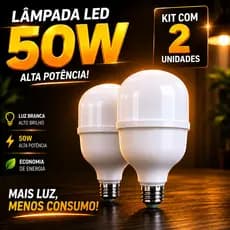 Kit 2 Lâmpadas Bivolt Alta Potencia 50w 6500K Super Bulbo Forte Luz Branca 127v/220v lâmpada led quarto lâmpada cozinha