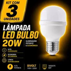 Kit 3 Lâmpadas LED 20W E27 Bivolt Luz Branca 6500K Alto Brilho Econômica lâmpada alto brilho lâmpada alto brilho Cozinha