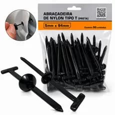 Abraçadeira de Nylon Tipo T Preta 5x94mm Kit 50 Unidades Presilha de Fixação para Forro Automotivo Painel