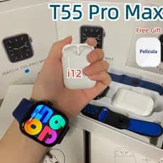 【The Perfect Gift with i12🎧】2026 Smartwatch T55 pro max 2 Em 1 c/Fone Bluetooth-Relógio Inteligente IWO 16