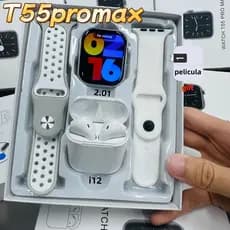 （i12 Fone） T55 Pro Max Smart Watch Com 4 Earbuds Set Hot-sale 2 Alças Bluetooth Chamada De Papel De Parede Personalizado