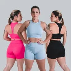 Kit 3 Conjunto Fitness Short e Top Academia Cintura Alta Conjuntos Femininos