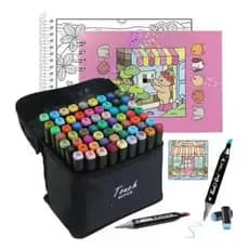 Livro de Colorir com Capa Holográfica + Marcadores Ponta Dupla (12-120 Cores) | 48 Páginas | Anti Estresse e Educativo