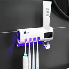 Porta Escova de Dentes UV com Dispenser de Pasta Dental Suporte Banheiro Sem Furar