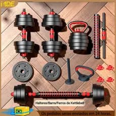 Kit Halteres Barra Kettlebell 6 em 1 Peso Musculação treino em casa