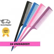 Pente de Cabelo Plástico Salão Cabo Fino Profissional - 24 Unidades