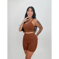 CONJUNTO ACADEMIA BLOGUEIRA SHORT CURTO E TOP CROPPED SEM TRANSPARÊNCIA
