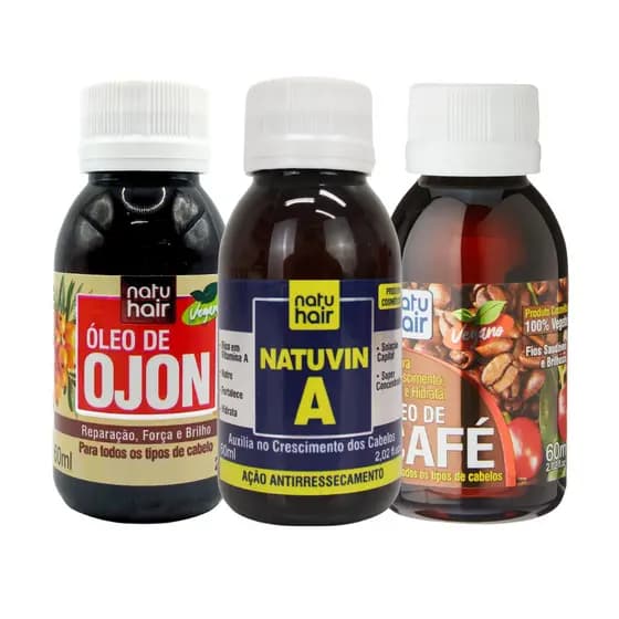 Kit Crescimento Nutritivo NatuVin A + Óleo de Ojon + Óleo de Café NatuHair