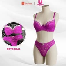 CONJUNTO COM BOJO RENDADO FUCSIA COM RENDA BRANCA CONFORTAVEL