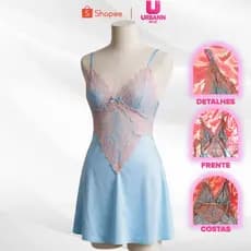 CAMISOLA BICOLOR AZUL COM RENDA ROSA CONFORTAVEL