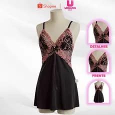 CAMISOLA BICOLOR PRETO COM RENDA ROSA CONFORTAVEL
