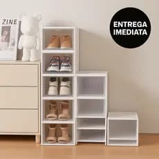 Caixa De Sapato Dobrável Design de 6 camadas Armazenamento Transparentes Sapateira Empilhável Prova De Poeira Dormitório