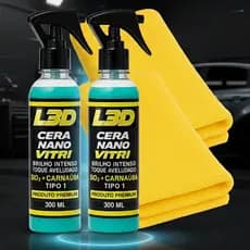 2 Ceras Automotiva Cristalizadora L3D / 2 Flanelas Microfibra Brilho Intenso e Fácil Aplicação
