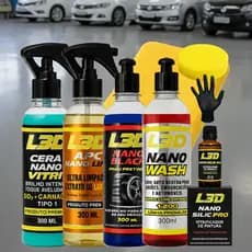 Kit Cera Automotiva L3D – Vitrificador Automotivo + Shampoo Higienizador + APC Limpeza + Pretinho
