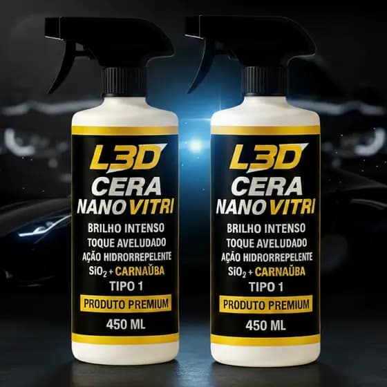 2 Cera Cristalizadora L3D Nano SiO₂ Carnaúba 450ml – Brilho Intenso, Espelhamento Fácil