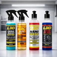 Kit Estética Automotiva L3D: Cera Espelhamento SiO2 + Shampoo Neutro + APC + Pretinho Brilho Pneu