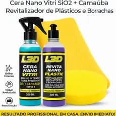 Kit Renovação Automotiva Premium L3D - Cera Automotiva + Revitalizador Plásticos Interno/Externo