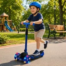 Patinete Infantil Luz Led Três Rodas Seguro Infantil Azul Divertido
