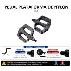Pedal Plataforma 1/2 ou 9/16 Nylon Preto – | Adulto | Refletor | Rosca Fina/Grossa