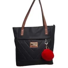 👜 Bolsa Feminina  em Nylon 600 Oxford Tipo Lona com Alça Caramelo + Pompom de Brinde