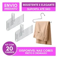 Kit 20 Cabides Calça Aberto Calceiro Resistente Elegante Luxo Aço Carbono Aramado 5kg Cromado