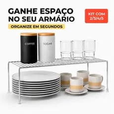 Organizador de Armário Cozinha Prateleira Suspensa Multiuso Suporte Porta Pratos Copos Cromado