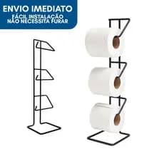 Suporte Porta Papel Higiênico Triplo de Chão Sem Furos Resistente Elegante Preto