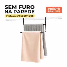Suporte Duplo para Toalha Banho Box ou Porta Sem Furo Toalheiro Banheiro Preto Resistente