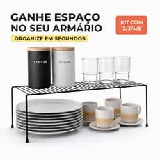 Organizador de Armário Cozinha Prateleira Suspensa Multiuso Suporte Porta Pratos Copos Preto