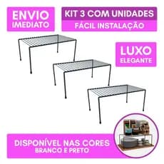 Kit 3 Organizador de Cozinha Rack Prateleira Suspensa Suporte Armário Multiuso 32cm Luxo
