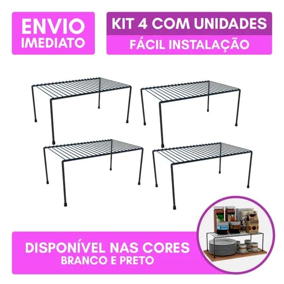 Kit 4 Organizador de Cozinha Rack Prateleira Suspensa Suporte Armário Multiuso 32cm Luxo