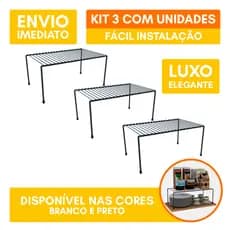 Kit 3 Organizador de Cozinha Rack Prateleira Suspensa Suporte Armário Multiuso 32cm Elegante