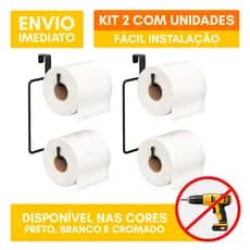 Kit 2 SSuporte Porta Papel Higienico Duplo Caixa Acoplada Aramado Aço Preto Cromado Branco