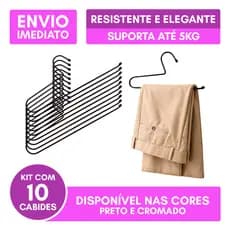 Kit 10 Cabides Calça Aberto Calceiro Resistente Elegante Luxo Aço Carbono Aramado 5kg Preto