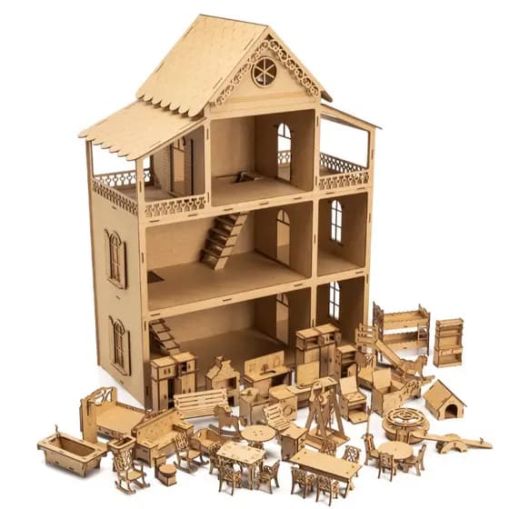 Brinquedo Casinha De Bonecas 80cm + 52 Móveis Desmontados Janela