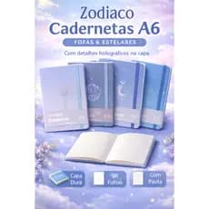 Caderneta A6 Signos do Zodíaco Capa Dura Holográfica – 96 Folhas Pautadas